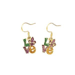Mardi Gras Theme Love Dangle Earrings